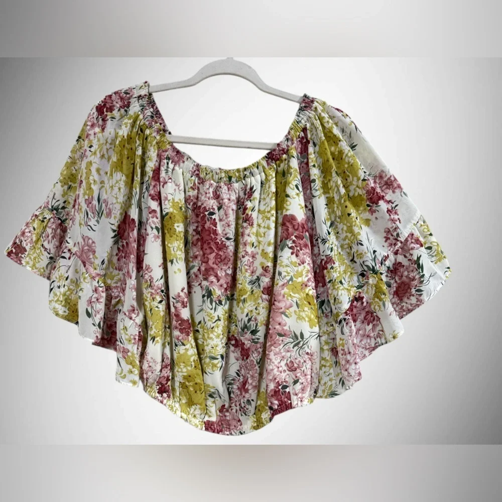 eesome brand women's blouse with floral pattern off-the-shoulder neckline Small - Picture 5 of 11